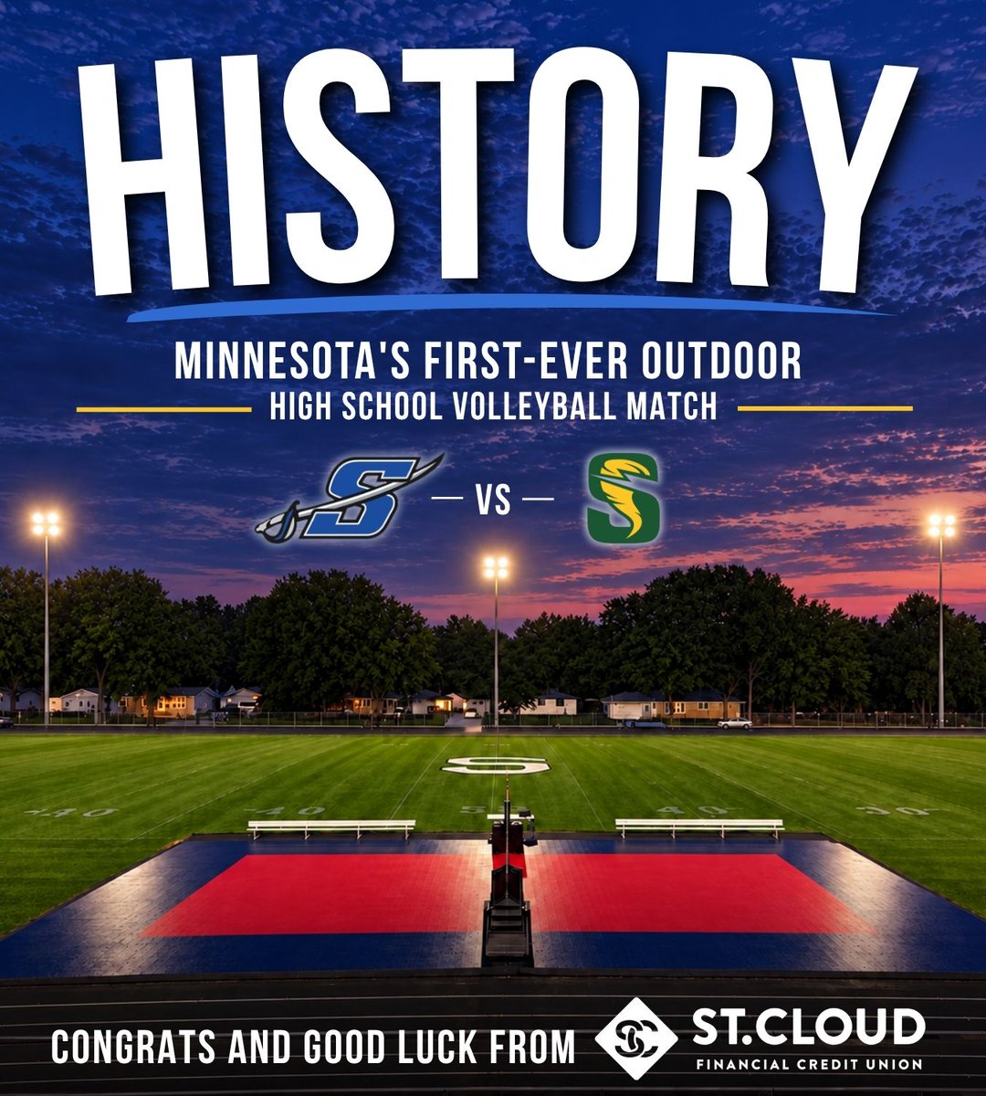 stcloudfcu's tweet photo. History is being made right here in our community! 🏐👏

Congratulations and good luck to two of our local volleyball teams, Sartell and Sauk Rapids, as they take the court tonight in Sartell in Minnesota's first-ever outdoor high school volleyball match!

Let's come together as a community and support the Sabres and Storm in a historic match! And we hope to see you all in just over a month in Sartell for the Sabres' Dig Pink Night on Oct. 13 as we help take down cancer! 🩷

@gosartellsabres @SartellSabreVB @SRRStorm