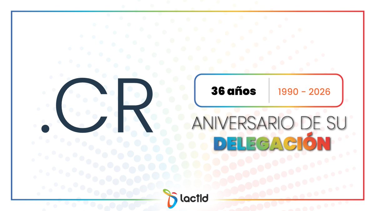 LACTLD's tweet photo. ¡Feliz aniversario número 36 al .CR! 🎉🎉
•
Happy 36th anniversary .CR! 🎉🎉
#LACTLD https://t.co/XslEY6IQwT