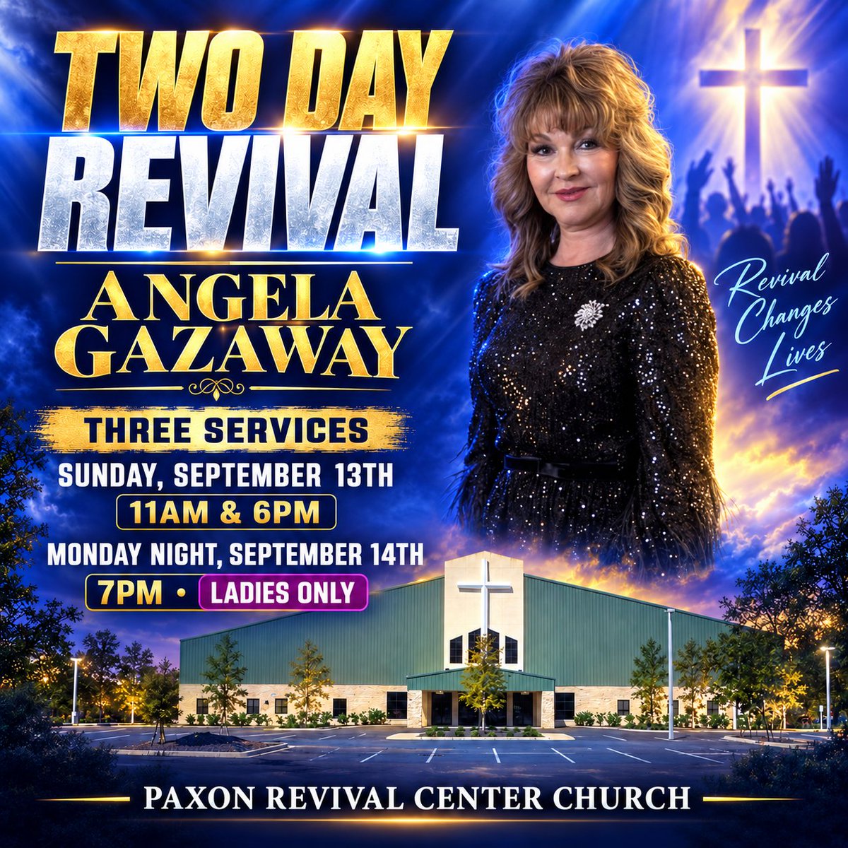 prccjax's tweet photo. Two Day Revival with Pastor Angela Gazaway
Sunday, September 13th at 11am &amp; 6pm
Ladies Revival Night
Monday, September 14th at 7pm
(Ladies Only)

Paxon Revival Center Church
5461 Commonwealth Ave
Jacksonville, Florida, 32254 https://t.co/bhxl1HFXjG