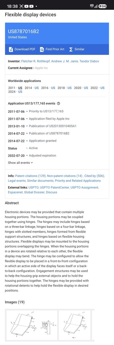 EreseAli's tweet photo. @Jun7834278264 @UTC_Audio I think you are hallucinating; the device you are blubbering about, patent US8787016B2, is not a foldable phone either, but just electronic devices or displays with different hinge designs and without a specified size. Are you capable of reading what you shared? https://t.co/Gp7S18nZes