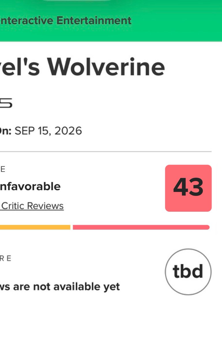 DiscussingFlea's tweet photo. Insomniac's ‘WOLVERINE’ debuts with 43 on Metacritic.

The lowest rated Insomniac console game. https://t.co/XKrIeibRRf