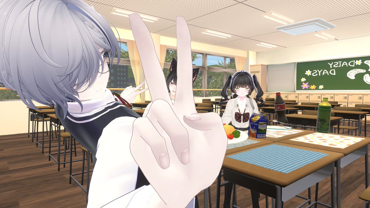 haru_trpg_1925's tweet photo. 突発で行ったイベント面白かった～！
学生トークして効率良い食事して似顔絵描いてもらった！
皆さん個性的な生徒さんでとても楽しかった！！！！

#VRCスクールカフェGS https://t.co/CZNdAIIDHb