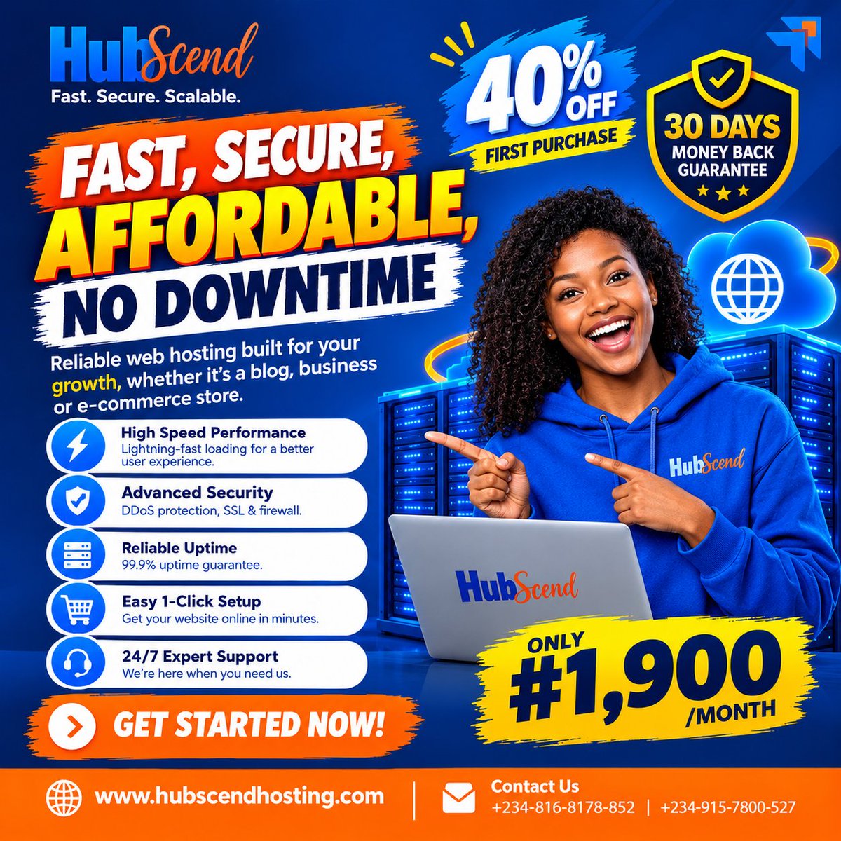 hubscendhosting's tweet photo. Your code deserves speed, security, and zero downtime.
Get reliable hosting built to keep your websites, apps, and online businesses running smoothly.

⚡ Blazing-fast performance
🔒 Advanced security
🟢 Reliable uptime
🛠️ 24/7 expert support

🔥 ONLY ₦1,900/month
🎁 40% OFF your first purchase
🛡️ 30-Day Money-Back Guarantee

USE CODE: GRABITNOW

Stop overpaying for hosting. Start building without limits.

👉 Get started with HubScend today.
🌐 https://t.co/8trEMmQ006

#webhosting #websitehosting #WebHostingDeals #hosting #websitedesign #smallbusiness #website #nigerianbusiness #BusinessWebsite #Entrepreneur #digitalmarketing #appdevelopment #laraveldeveloper #nodejsdeveloper #reactdeveloper #pythonprogramming #websitedesign #WordPressHosting #onlinebusiness #hubscendhosting #wordpresswebsite #hubscend