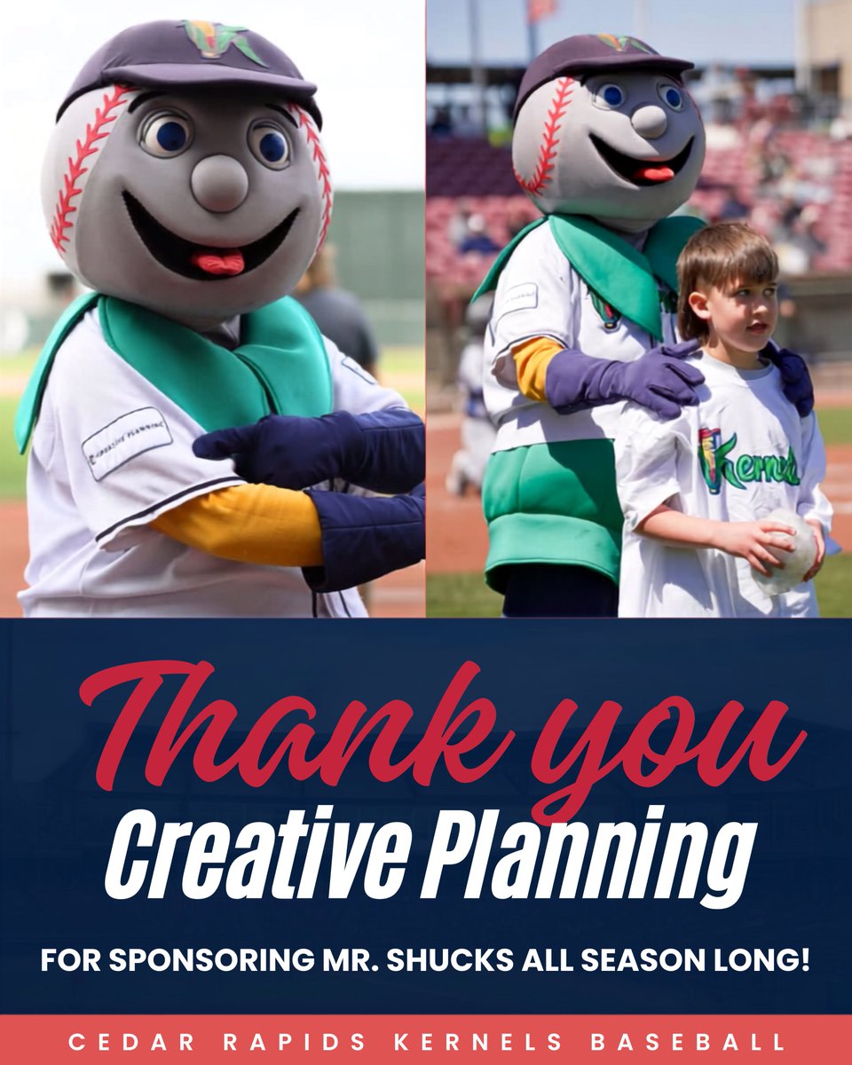 CRKernels's tweet photo. Thank you Creative Planning for sponsoring Mr. Shucks all season long! https://t.co/0vld0Hxg2U