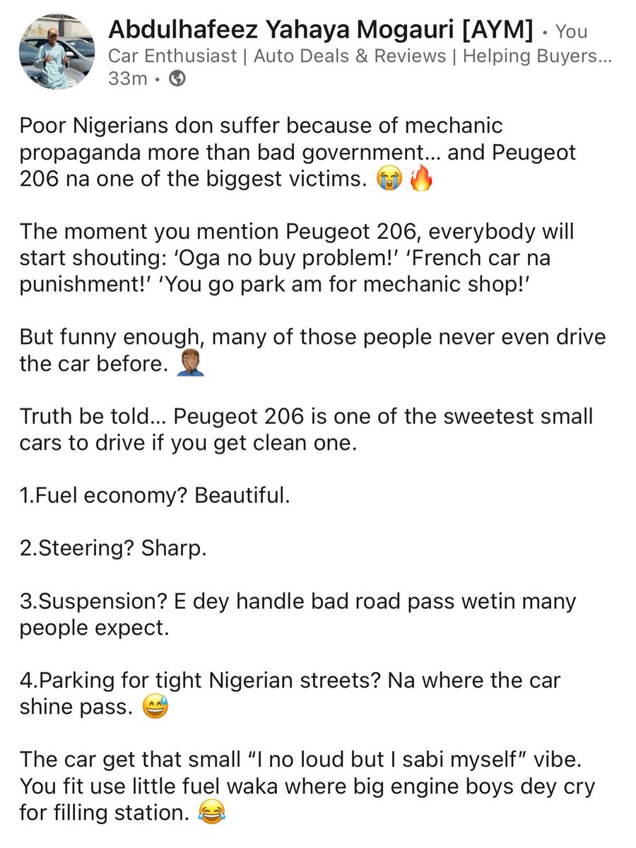 matthmorri87337's tweet photo. Many Nigerians fear the Peugeot 206 due to mechanic propaganda, not real experience. A well-maintained 206 offers good fuel economy, sharp steering, smooth city driving, and style. Poor maintenance caused much of its bad reputation. Peugeot 206 or https://t.co/wFN9Ei86AD