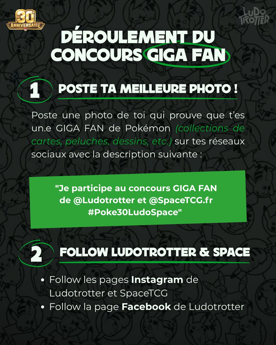 Ludotrotter_'s tweet photo. 💛CONCOURS GIGA FAN POKEMON 30 ANS - 5 GAGNANTS 💛

À l’occasion du 30e anniversaire de Pokémon, Ludotrotter a décidé d’organiser 2 concours ! Un concours cosplay, et ce concours giga fan.

#Pokemon30 #Concours https://t.co/HAoc4UXJ7b
