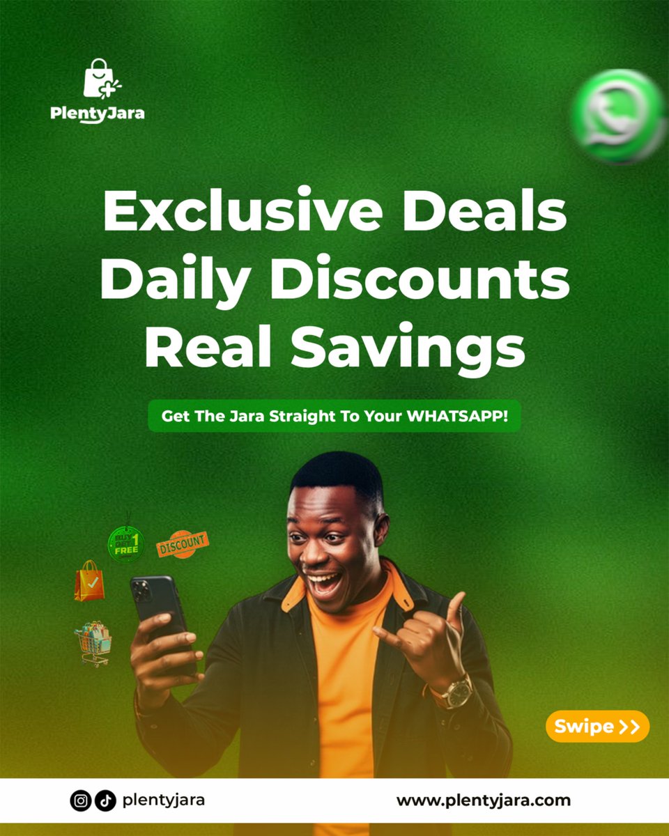 PlentyJara's tweet photo. Daily deals on food, fashion and shopping, sent straight to your WhatsApp 🛍️
Join the PlentyJara community. Link below 👇

Scan the code in the last slide to join. https://t.co/bcDC8XaBQn