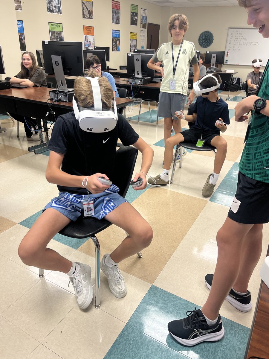 CP_MrsHobbs's tweet photo. Stepping into the future! 🚀 Our students are using Virtual Reality to explore exciting career paths—from conducting surgery to designing smart cities—all from the classroom. The future of learning is immersive. 💡🥽 #VREducation #NextGenLearning @TISDCPJHS @TISD_CTE @TomballISD https://t.co/xjfOFxh4af