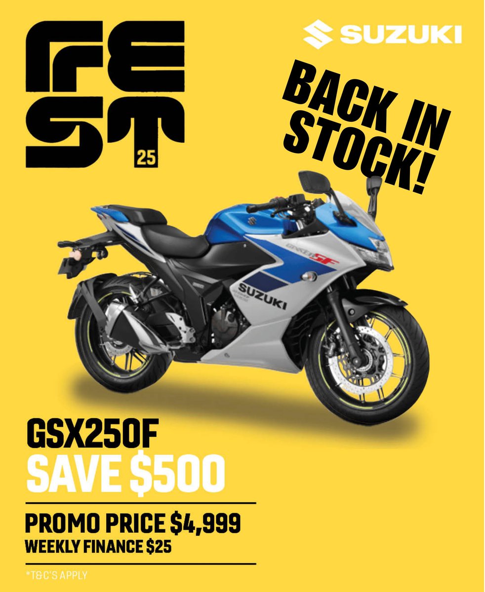 gregoking46329's tweet photo. They’re back, but not for long. The GSX250FRL and GSX250RL are available again—ideal for commuting, learners, and easy fun rides. For a limited time, the GSX250FRL is just $4, 999. Stock is limited. https://t.co/e3cHFc1e2G