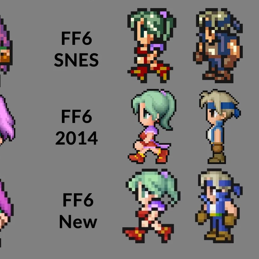 Elvick's tweet photo. Fun fact, the travesty that has befallen the sprites of Final Fantasy VI since it's original release are all the same sprite artist.

They still suck ass. Doesn't matter it's the same woman. https://t.co/P5PdLTMwoB