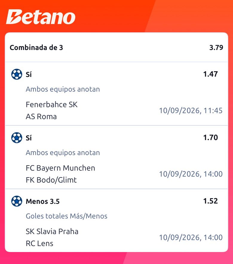 PonsiPicks's tweet photo. 🔵 PIPEPICKS - COMBINADA
Cuota total: 3.79 | Stake: 0.5u

1️⃣ Fenerbahce SK vs AS Roma
Ambos equipos anotan @ 1.47 | 11:45

2️⃣ FC Bayern Munchen vs FK Bodo/Glimt
Ambos equipos anotan @ 1.70 | 14:00

3️⃣ SK Slavia Praha vs RC Lens
Menos de 3.5 goles @ 1.52 | 14:00

Cuota baja, análisis real.
🔞 Apuesta con responsabilidad.