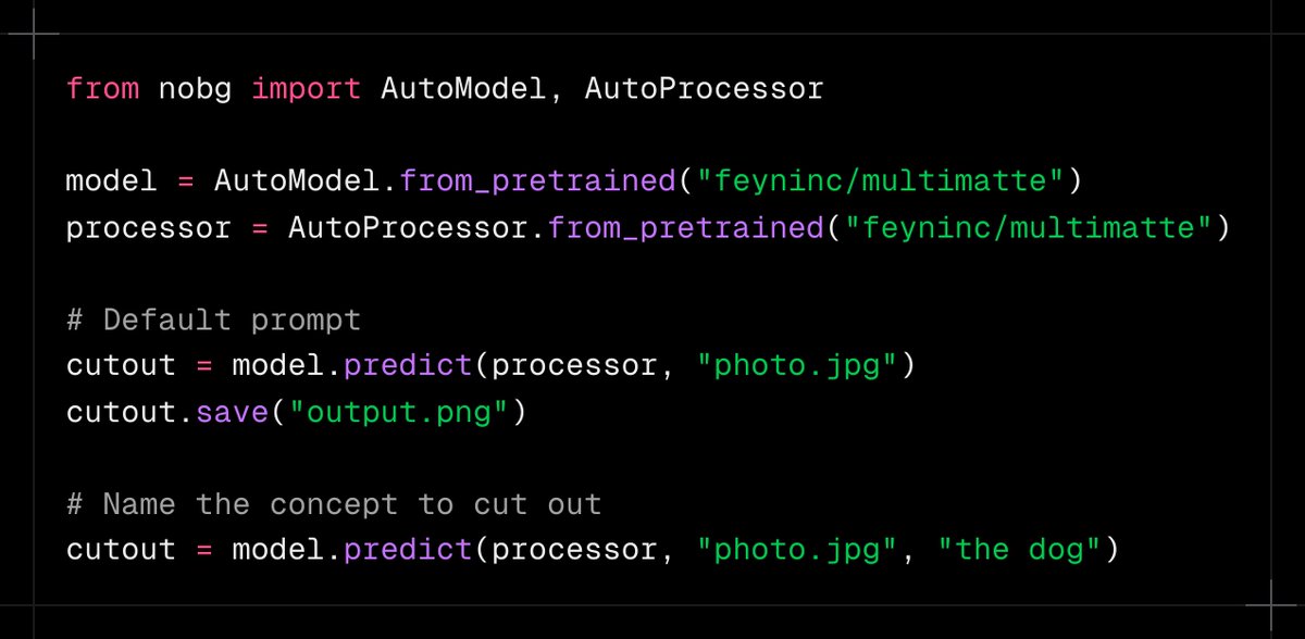 FeynAI's tweet photo. Read more about MultiMatte https://t.co/IdgsQkoxI3 or build with it using NoBg.

MultiMatte is open source. Check it out on HuggingFace: https://t.co/6SrORT4yvy https://t.co/Lckek4hXOO