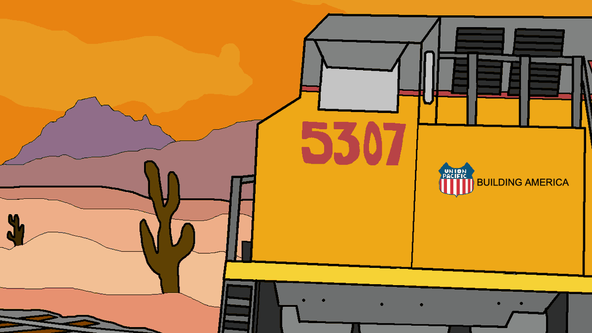 GrantWright8715's tweet photo. Some art I did last night of a Union Pacific freight train speeding through the desert during sunset.
#Art
#UnionPacific
#ES44AC https://t.co/IuxWPj47VU