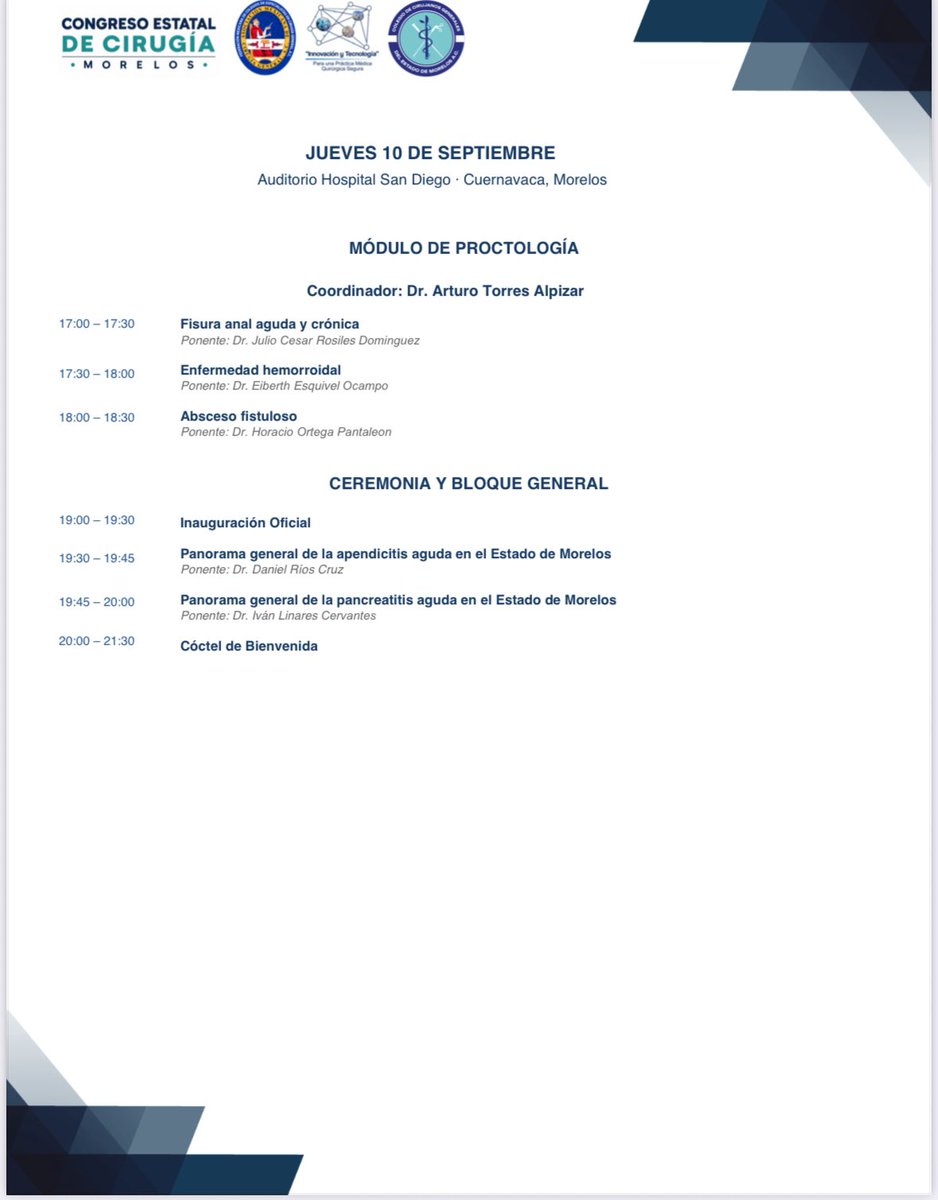 CecgMorelos's tweet photo. Los esperamos el día de hoy 10 de septiembre 2026 en el inicio del CONGRESO ESTATAL DE CIRUGÍA a partir de las 17:00 horas en el Hospital San Diego. Cuernavaca, Morelos.

Ahí nos vemos !!!!😉 https://t.co/JtLKrM578u