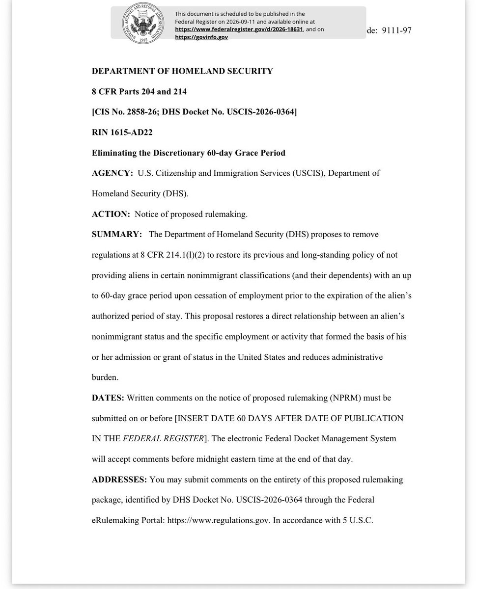 MattooShashank's tweet photo. Breaking: Jolt for Indian professionals in the US as govt proposes a new rule: if you lose or leave your job, you instantly lose your legal status in the US

The 60-day grace period given to foreign workers on H-1B, O-1, L-1 visas etc would be scrapped https://t.co/ecjmCiyDup
