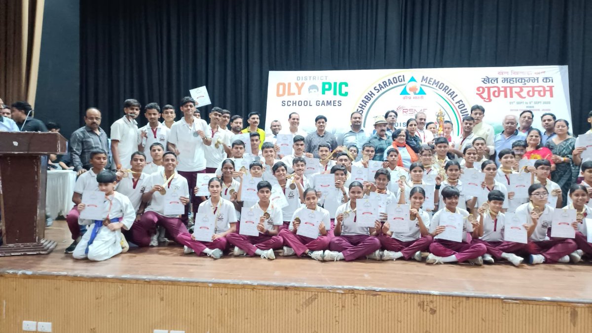 ProDefLko's tweet photo. Proud moment for Sainik School Jhansi, 279 cadets of Sainik School Jhansi participated in District Olympics Games-2026 at Jhansi. 

Displaying exceptional discipline & fighting spirit, the cadets clinched Overall Runner-Up position out of 36 schools with 28 medals (9 Gold, 11 Silver, 8 bronze) including Gold in 4 of 6 team events.

#SainikSchoolJhansi 
#DistrictOlympics2026
#SainikSchoolSociety