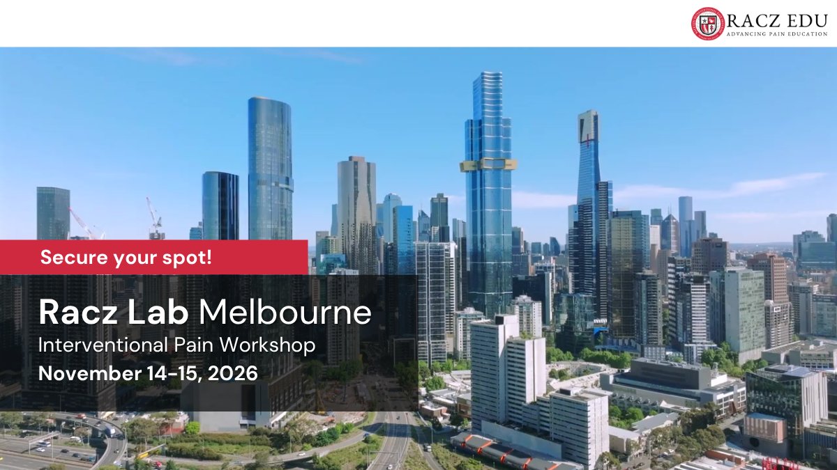 RaczEDU's tweet photo. Secure Your Place at Racz Lab Melbourne
Advance your interventional pain management skills at the upcoming Lab and gain hands-on experience in the Racz Procedure

📅 November 14 or November 15, 2026
👉 Registration: https://t.co/3yXZeEdMA5

#MedicalEducation #Melbourne #Australia https://t.co/Nh1HCUXCWD