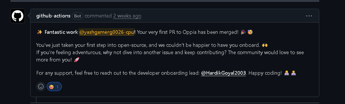 Adityaguptbbtx's tweet photo. Open source shuru kar diya officially.🫡

First PR merged 🔥
Finally contributed to open source.
It was a small fix but seeing that green “Merged” button hit different.

Starting somewhere. Let’s keep going. https://t.co/3yweoUncFO