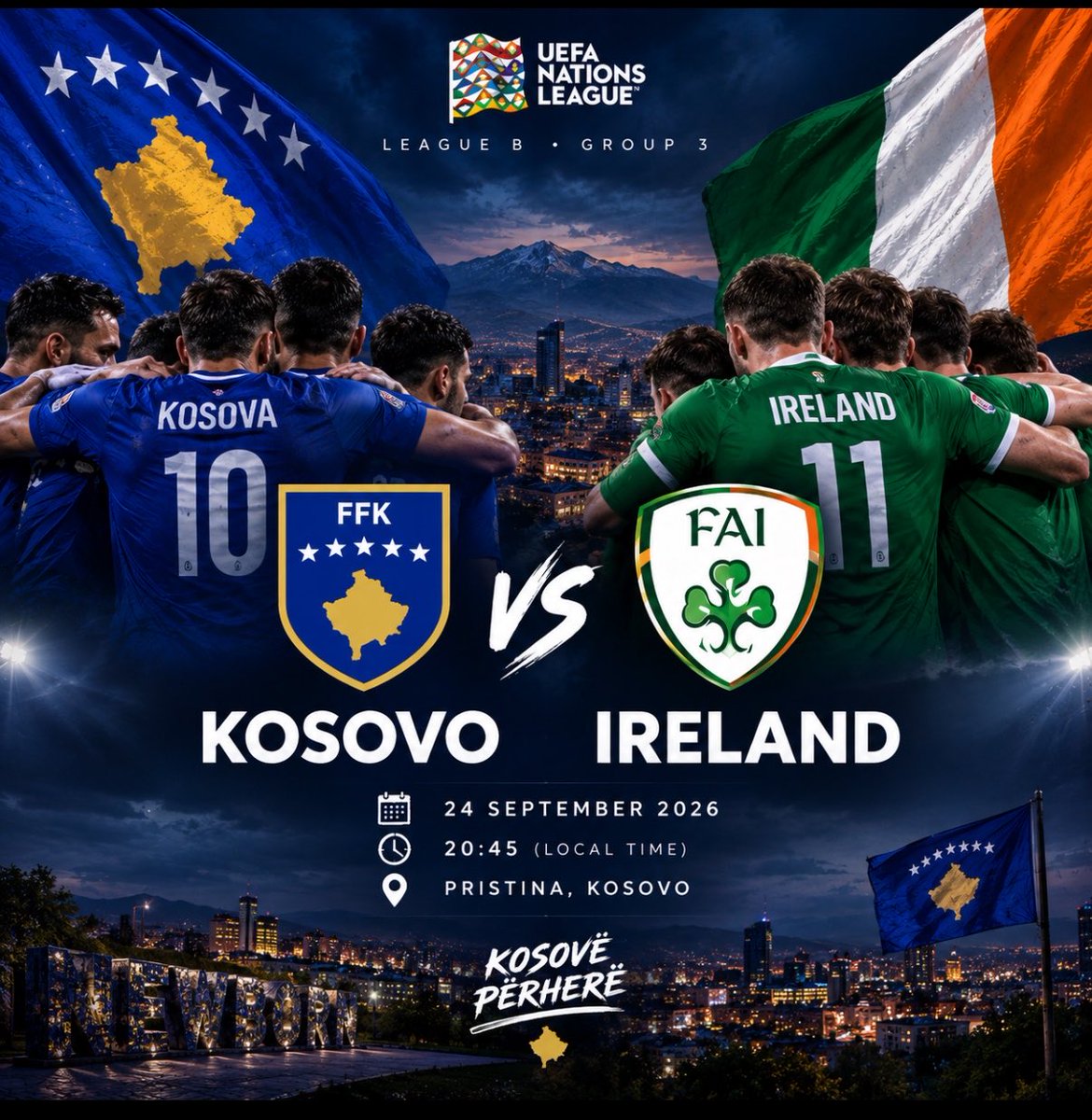 Dardanet99's tweet photo. 🇽🇰 24 SHTATOR — PRISHTINA NË FLAKË! 🔥
🇽🇰 KOSOVË 🆚 IRLANDË 🇮🇪
Nga minuta e parë deri në të fundit, zëri ynë nuk ndalet. 🏟️💙💛
-14 days⚽️🇽🇰
KOSOVË PËRHERË! 🇽🇰💙💛
#Dardanët #KosovëPërherë #KOSIRL #ForcaKosova https://t.co/2UgbhnbYW3