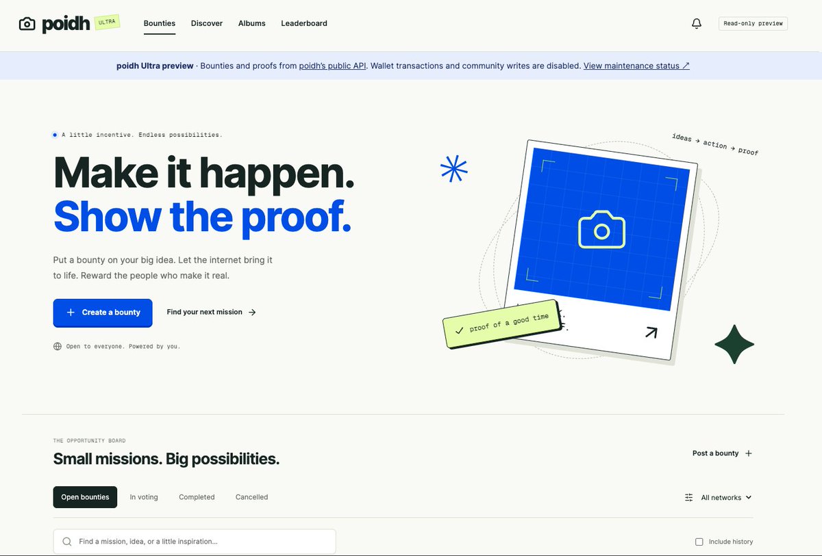 kennyistyping's tweet photo. new poidh frontend just dropped

poidh ULTRA by @Felirami 📸

https://t.co/mhqxE689nZ https://t.co/MrWtPmsWF3