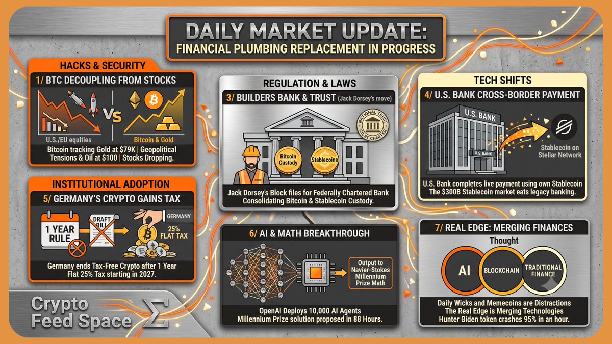 CryptoFeedSpace's tweet photo. 1/

Bitcoin is decoupling from stocks as oil hits $100 and geopolitical tensions escalate.

But price action is just the surface.

Beneath the noise, the financial plumbing of the world is being quietly replaced today.

Here’s what you actually missed. 🧵 https://t.co/kGtQyxLDy1