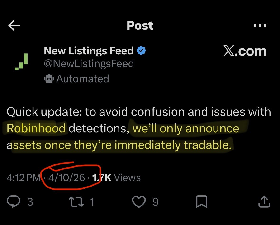 cometcalls's tweet photo. How @NewListingsFeed tricked 300k+ people and destroyed countless dollars:

In April of this year, NewListingsFeed announced that Robinhood assets would ONLY be announced if they were live trading on Robinhood

Today, they announced robinhood:0xd7321801caae694090694ff55a9323139f043b88 and FRONG were added to Robinhood assets

Juggernaut instantly spiked from $2 million market cap to $20 million market cap. That’s a 1,000% gain in just 20 minutes, from speculative traders believing this coin was just listed for live trading on Robinhood 

As it turns out, the announcement was completely meaningless and did NOT mean that juggernaut was live trading

Despite newlistingsfeed claiming they would only post Robinhood coins if they were live trading, they “clarified” an hour after the announcement that it wasn’t their policy anymore

But the damage was already done. A huge number of traders already bought juggernaut at the top and are now down 50% on their holdings