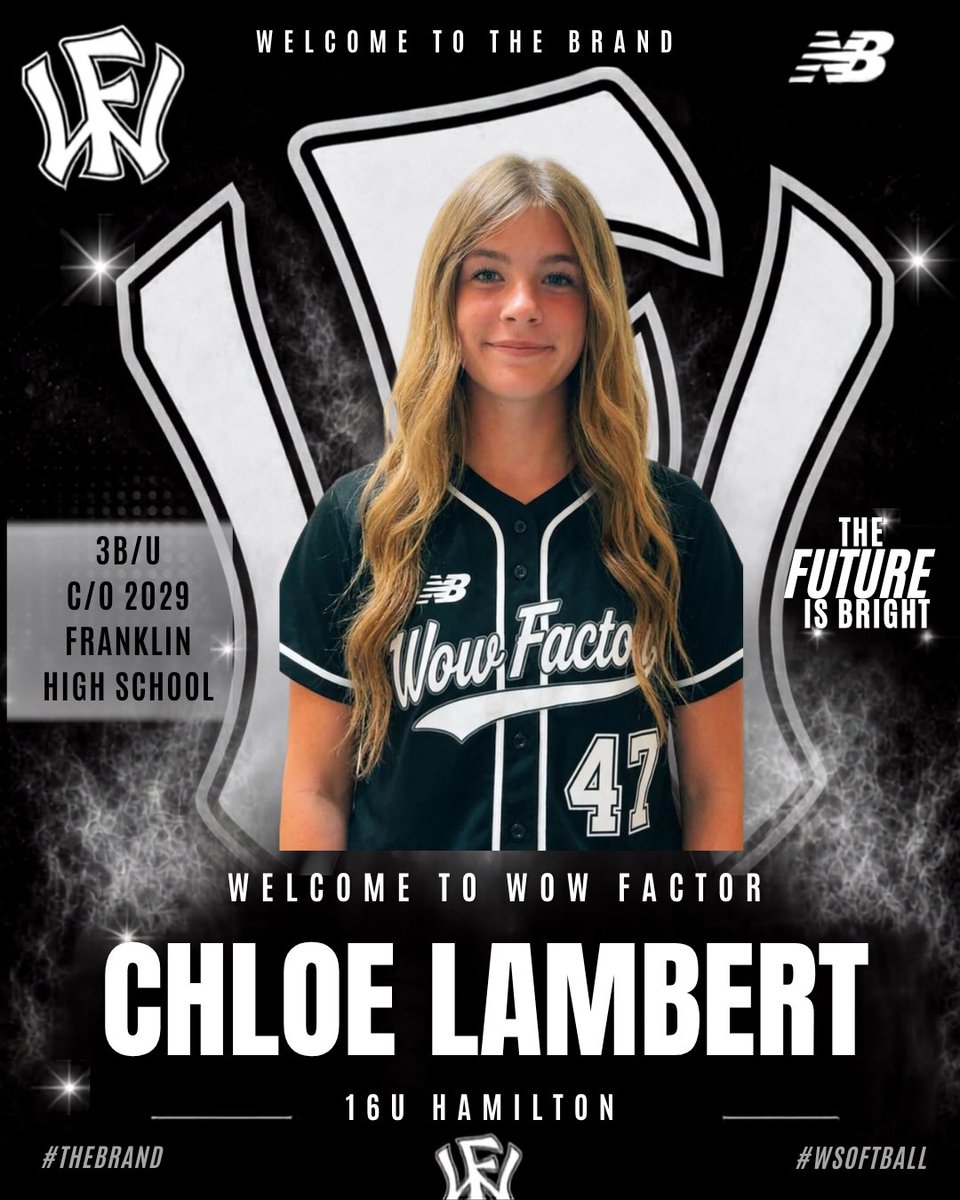 WowFactor16u's tweet photo. Welcome to #TheBrand Chloe Lambert!

We are excited to welcome you to the Wow Factor 16u Hamilton team. 🩶🖤

We are excited to watch you take command of the "hot corner" this Fall! 🥎

#WFSoftball #WowFactor #16uHamilton #NewBalance #utilityplayer https://t.co/I45UaZPubs