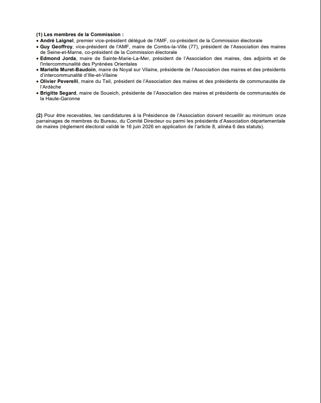 l_amf's tweet photo. 🔴 [COMMUNIQUÉ DE PRESSE]
Renouvellement des instances dirigeantes de l'AMF : les candidatures validées par la Commission électorale statutaire

La Commission a procédé à la vérification de la validité des candidatures aux trois scrutins statutaires prévus pour renouveler les instances de l’AMF (présidence, Bureau et Comité directeur), lors de son prochain Congrès en novembre 2026.

Retrouvez le communiqué de presse ⤵️