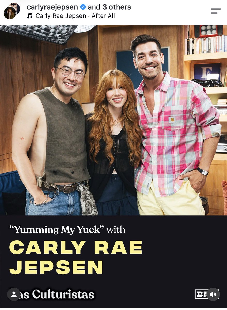 DylanDern's tweet photo. Bowen Yang wearing a bib to meet Carly Rae Jepsen was, quite frankly, inappropriate. Go to Red Lobster and enjoy a buttery seafood plate if that’s what you want to wear… #TeamNoClass #NoCouth https://t.co/HByQBcgwPH