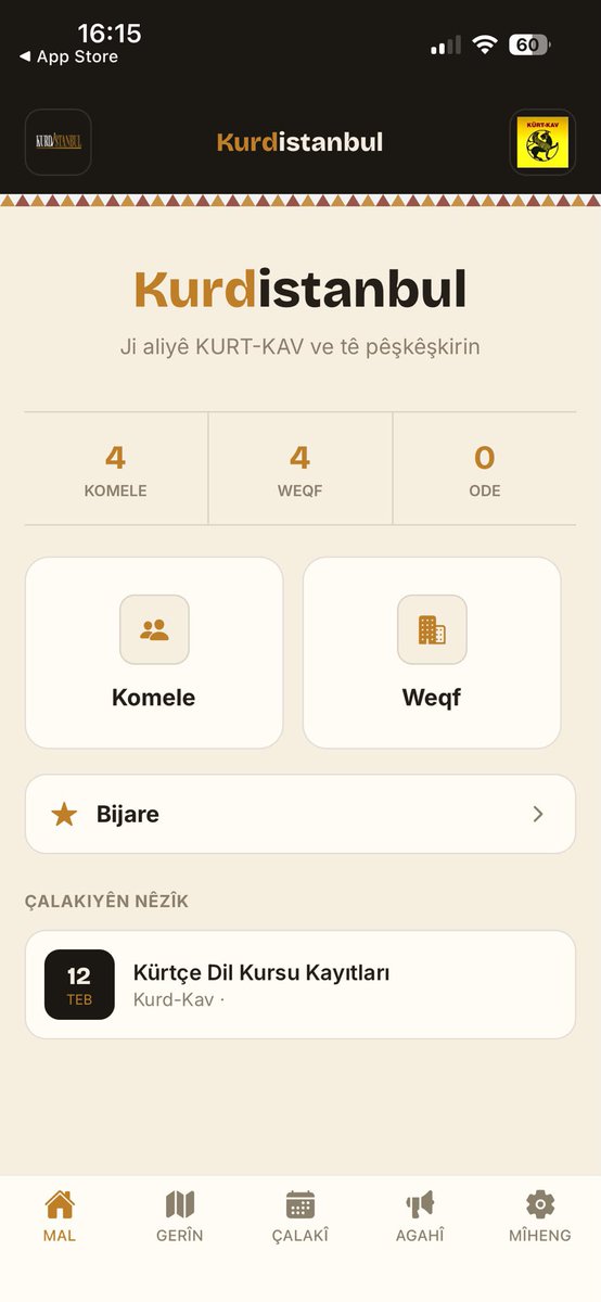 KurdKav's tweet photo. 📣 DUYURU 
Kürt-Kav olarak Kürdistanbul uygulamasını hayata geçirmiş bulunmaktayız. Uygulamayı gerek Apple Store gerekse de Google Play üzerinden telefonunuza indirebilirsiniz.
Bu uygulama ile İstanbul’da bulunan Kürd 
kurumlarının ve topluluklarının kamuya açık etkinlik, toplantı, kültürel faaliyet ve organizasyonlarını tek bir platformda takip etmeyi, kayıt altına almayı ve kullanıcılara zamanında duyurmayı amaçlamaktayız.
Bu doğrultuda İstanbul’da faaliyet gösteren Kürd kurumları ve topluluklarının vakfımızla temasa geçmesini rica ediyoruz. 
Bu duyurumuzu paylaşarak bize destek vermeniz dileğiyle.

Uygulama 🫴 https://t.co/SRzVgbHMRQ

📌DAXUYANÎ 

Wekî Kürt-Kav, me sepana "Kürdistanbul"ê da destpêkirin. Hûn dikarin vê sepanê ji Apple Store an Google Playê daxînin li ser telefona xwe. Bi rêya vê sepanê, em armanc dikin ku çalakiyên giştî, civîn, çalakiyên çandî û karûbarên saziyên Kurd û civakên Kurd li Stenbolê bişopînin, belge bikin û di wextê xwe de ragihînin hemû jî li ser platformeke yekane. Ji bo vê armancê, em bang li saziyên Kurd û civakên Kurd ên li Stenbolê dikin ku bi weqfa me re têkiliyê deynin. Em hêvî dikin ku hûn bi parvekirina vê daxuyaniyê piştgiriyê bidin me.
Sepan 🫴 https://t.co/SRzVgbHMRQ