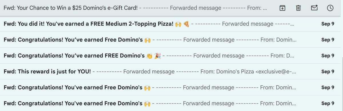 DubzBob's tweet photo. Told my dad that I have been a big fan of Domino's so far this year on the phone, and he forwarded me all his Domino's reward emails #dadsrock https://t.co/Ac0iFyoxk4