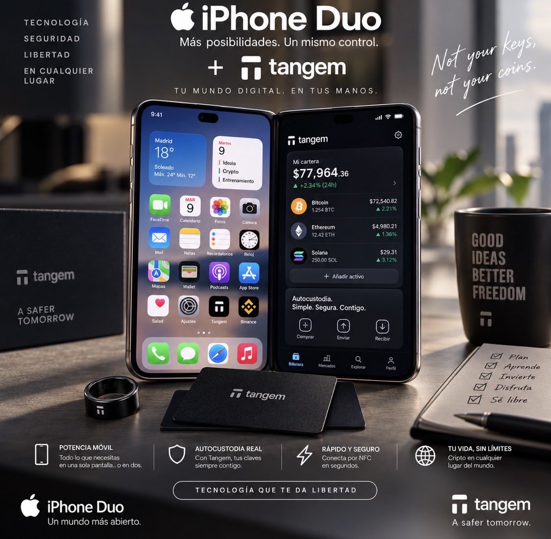 InstitutoBlock's tweet photo. 📱 iPhone Duo + Tangem

Tecnología y autocustodia en tus manos. 🔐

₿ Tus crypto
🔑 Tus claves
🎯 Tu control

No tus claves, no tus monedas.

#Tangem #TangemWallet #iPhoneDuo #Crypto #Autocustodia https://t.co/RYyj1NdKXZ