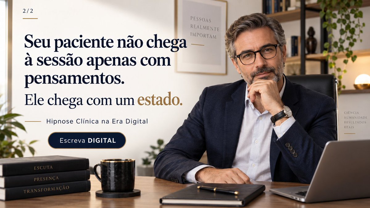 oliveirapsi's tweet photo. Seu paciente não chega à sessão apenas com pensamentos. Ele chega com um estado.
Na Formação Hipnose Clínica na Era Digital, trabalhamos essa compreensão na prática.
 26 e 27/09
#SaudeMental #Psicologia https://t.co/z14J3b83y6
