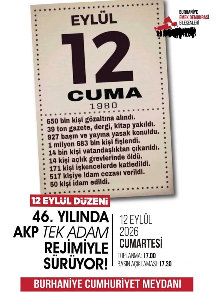 BlkYesilveSol's tweet photo. UNUTMAK, TÜKENMEKTİR..
NE UNUTURUZ NE AFFEDERİZ.
12 Eylül  46. yılında  AKP tek adam rejimi ile katlanarak sürüyor. 
En geniş demokrasi koalisyonunu kurmak ve mücadelemizi büyütmek için alanlarda sesimizi yükseltmeliyiz.
Basın açıklamamıza tüm halkımızı bekliyoruz.#12Eylül https://t.co/oeVcEbI8Ds