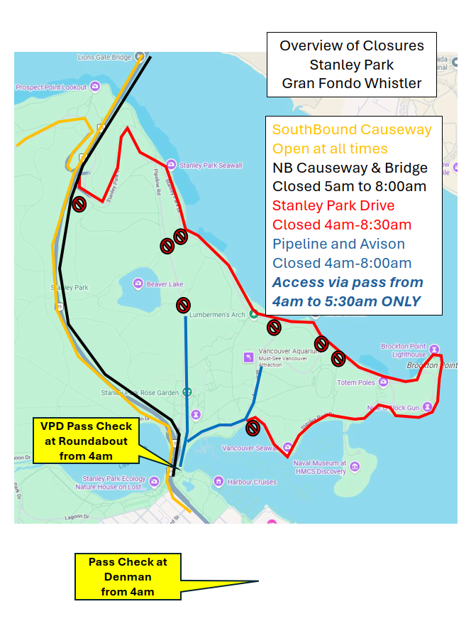ParkBoard's tweet photo. ⚠️ TRAFFIC ALERT

🚲 2026 RBC GranFondo is taking place in Stanley Park on Saturday, September 12
🕰️ 4:00am - 8:30am
🚧 Road closures throughout Stanley Park during the event
Totem Pole Parking lot will be unavailable for general use on September 11-12
🔗 https://t.co/1vxo2GW3Nl https://t.co/Ize92wLYCX