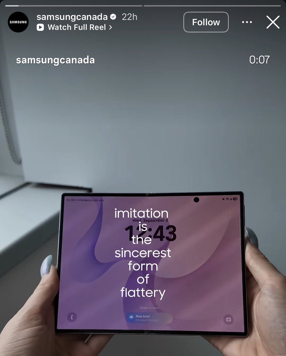 AnxiousHolly's tweet photo. Samsung all of a sudden releases a new square foldable 2 months before Apple 

Apple releases their Fold they’ve been working on for years 

Samsung accuses Apple of copying them 😭 https://t.co/MglUk6XLd7