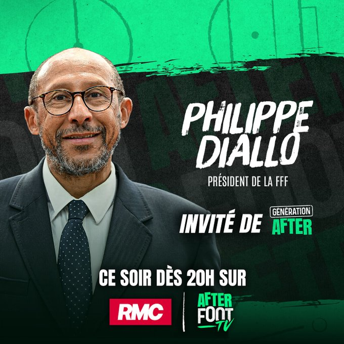 AfterRMC's tweet photo. 🔴 Invité exceptionnel, dispositif exceptionnel : malgré la soirée européenne, une heure de Génération After avec Philippe Diallo, président de la FFF, face à @nicojamain @DanielRiolo &amp; @kevindiaz11 https://t.co/QNmk8ACZSH