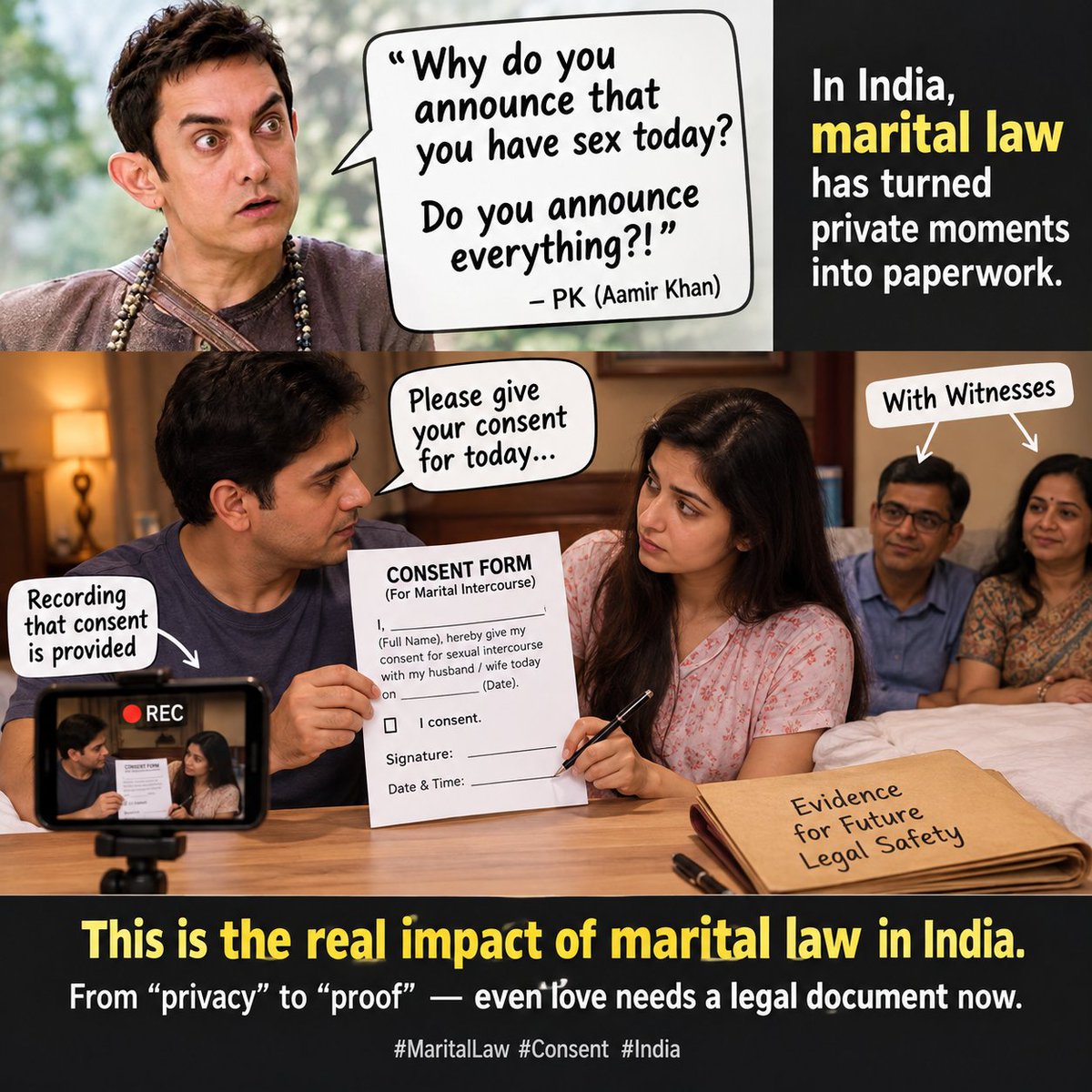 SmKedar's tweet photo. Remember the Scene from PK movie !!!!! This will be situation if Marital Rape laws are brought.
#MaritalRape https://t.co/C5rERh4gAK