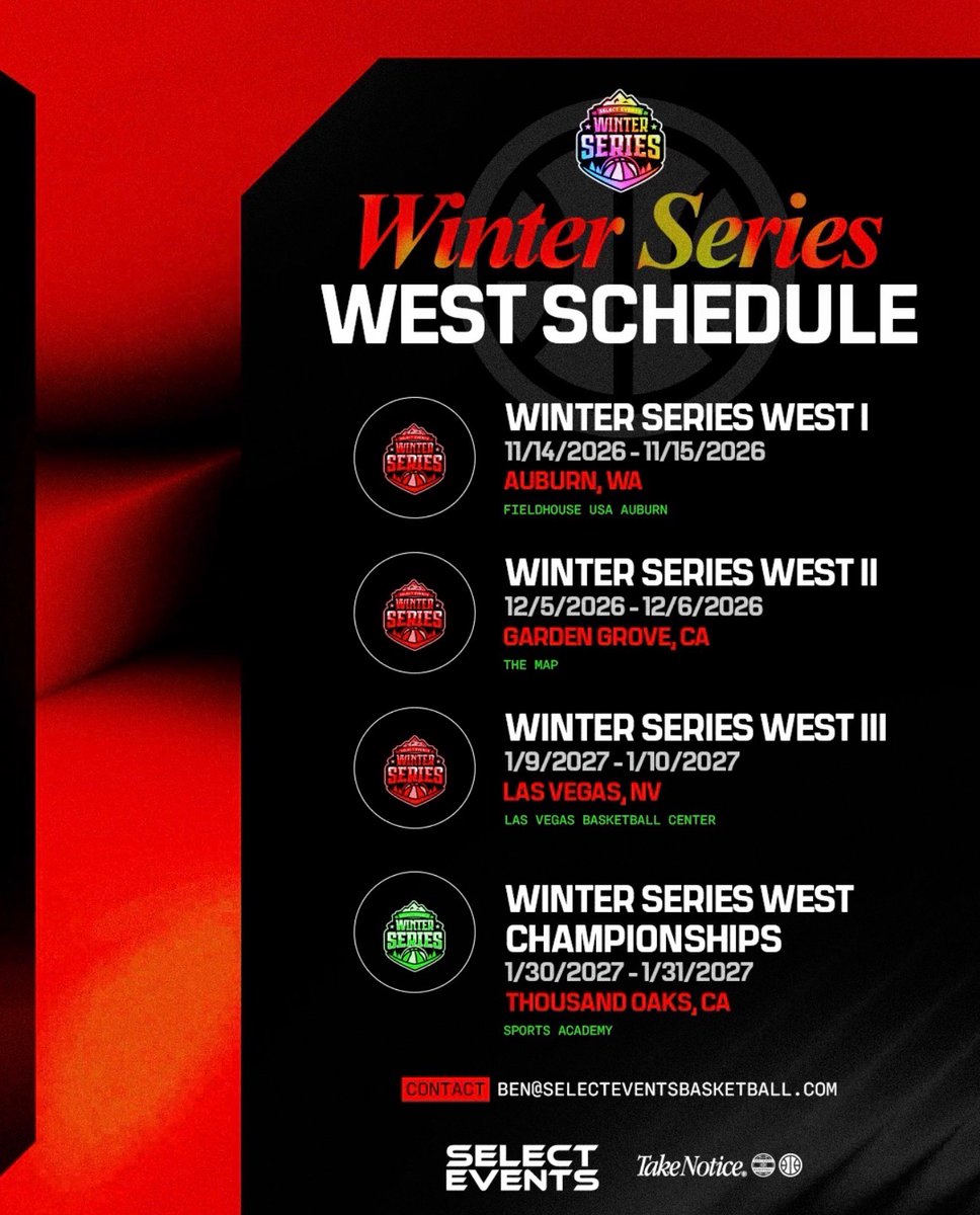 Ben_SEBBall's tweet photo. WE ARE BACK! The West Coast Winter Series Schedule is officially locked in! ❄️❄️

📍 Auburn, WA - Nov 14-15
📍 Garden Grove, CA - Dec 5-6
📍 Las Vegas, NV - Jan 9-10
🏆 Thousand Oaks, CA - Jan 30-31

Elite players. Top programs. High-level competition all winter long! https://t.co/c5eu59qitz