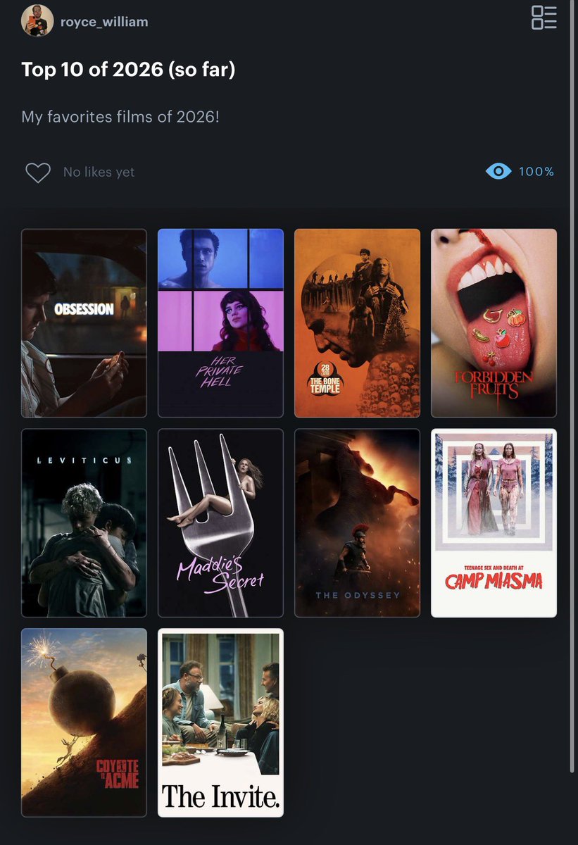 ROLLZROYCE_'s tweet photo. My top 10  favorite films of 2026 (so far) https://t.co/s5TknkiaOS