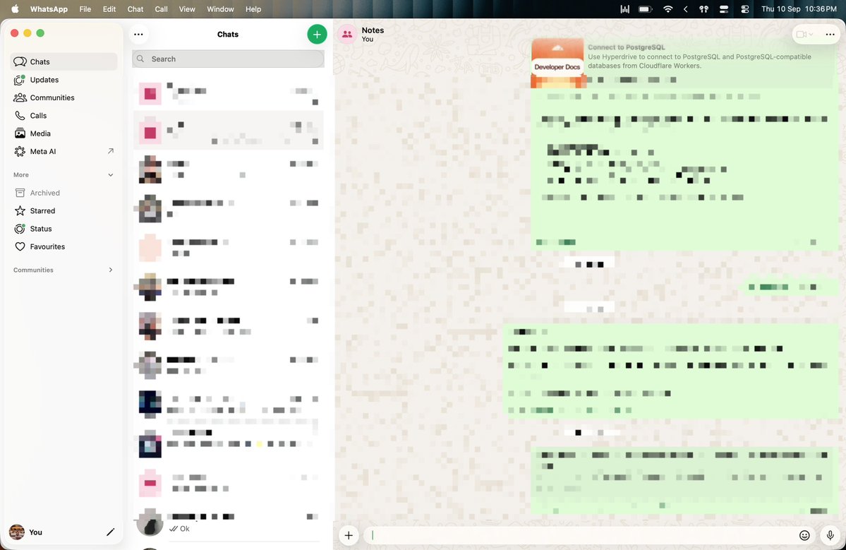 Xaif1's tweet photo. @whatsapp give us a way to hide the sidebar; it's taking up too much screen space and looks horrible on mac. https://t.co/IO87RMTjD5
