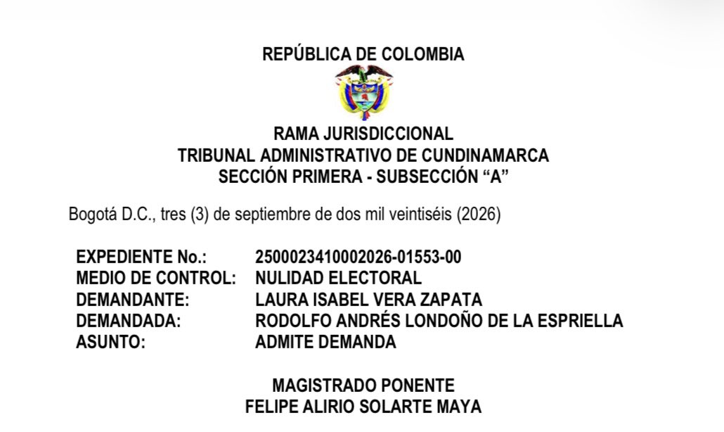 IsabelVeraPacto's tweet photo. ¡No vamos a permitir que Abelardo reparta la universidad pública a sus familiares y amigos!

El Tribunal Administrativo de Cundinamarca admitió nuestra demanda de nulidad electoral contra el nombramiento de Rodolfo Londoño De La Espriella como representante de Abelardo De La Espriella ante los Consejos Superiores de la Universidad del Valle, Nacional, Pedagógica, Antioquia y Atlántico.

Demandamos porque consideramos que el nombramiento está viciado y que Londoño De La Espriella no cumple los requisitos que exige la Ley 30 para asumir esta responsabilidad.

Ahora será la justicia la que decida.