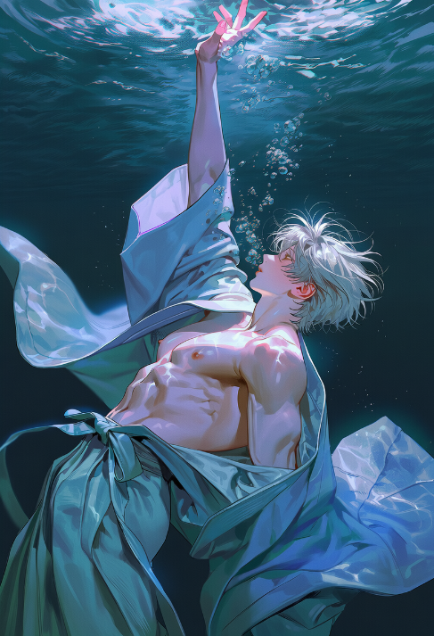 truth_vicky's tweet photo. [프롬 공유]

"닿을 수 없는 너라서."

profile view, full body,
3::underwater::,
2::submerged underwater::,
3::sexy mood::,

floating on back,body resting on water,water surface above,air bubbles,water distortion,loose flowing eastern-style robe,robe slipping off one shoulder,layered flowing robes,

1.5::one arm raised straight upward::,
looking at the raised hand,other arm relaxed,

1.2::dark underwater environment::,dim atmosphere,dreamy atmosphere,ethereal atmosphere