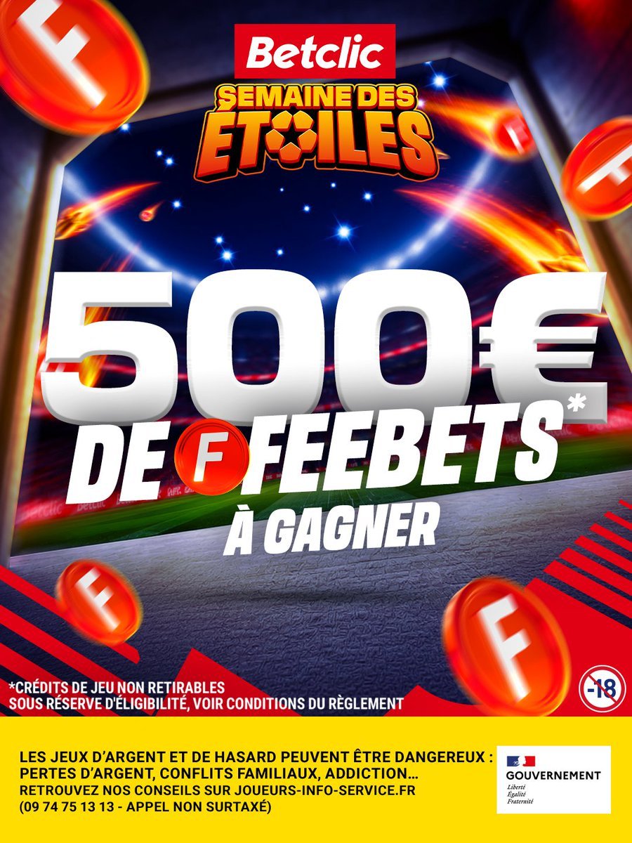 Betclic's tweet photo. ON VEUT DES FILETS QUI TREMBLENT CE SOIR 🫨⚽️

Dis-nous qui va marquer ce soir pour tenter de choper 50€ de Feebets* 🎁

🍀 RT + ton buteur & ton pseudo Betclic + #FeebetsBetclic pour participer !

10 gagnants parmi les bonnes réponses — tu peux jouer autant que tu veux 🤝