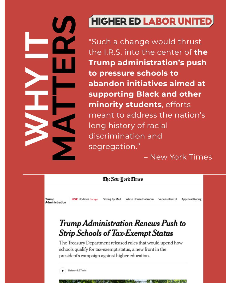 HigherEdLabor's tweet photo. The IRS is being weaponized against colleges &amp; universities who value diversity – Learn more and take action ➡️ https://t.co/5jlsbuMuOw https://t.co/cXzuxC3yPX