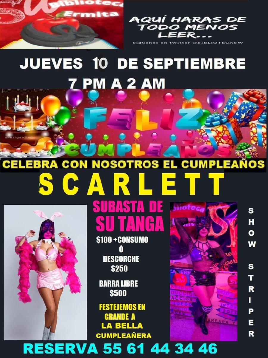 SWEXPERIENCES's tweet photo. Es hoy gran festejo con Scarlett reserva al 5561443446 @BIBLIOTECAERMIT https://t.co/BEIIxWDpnb