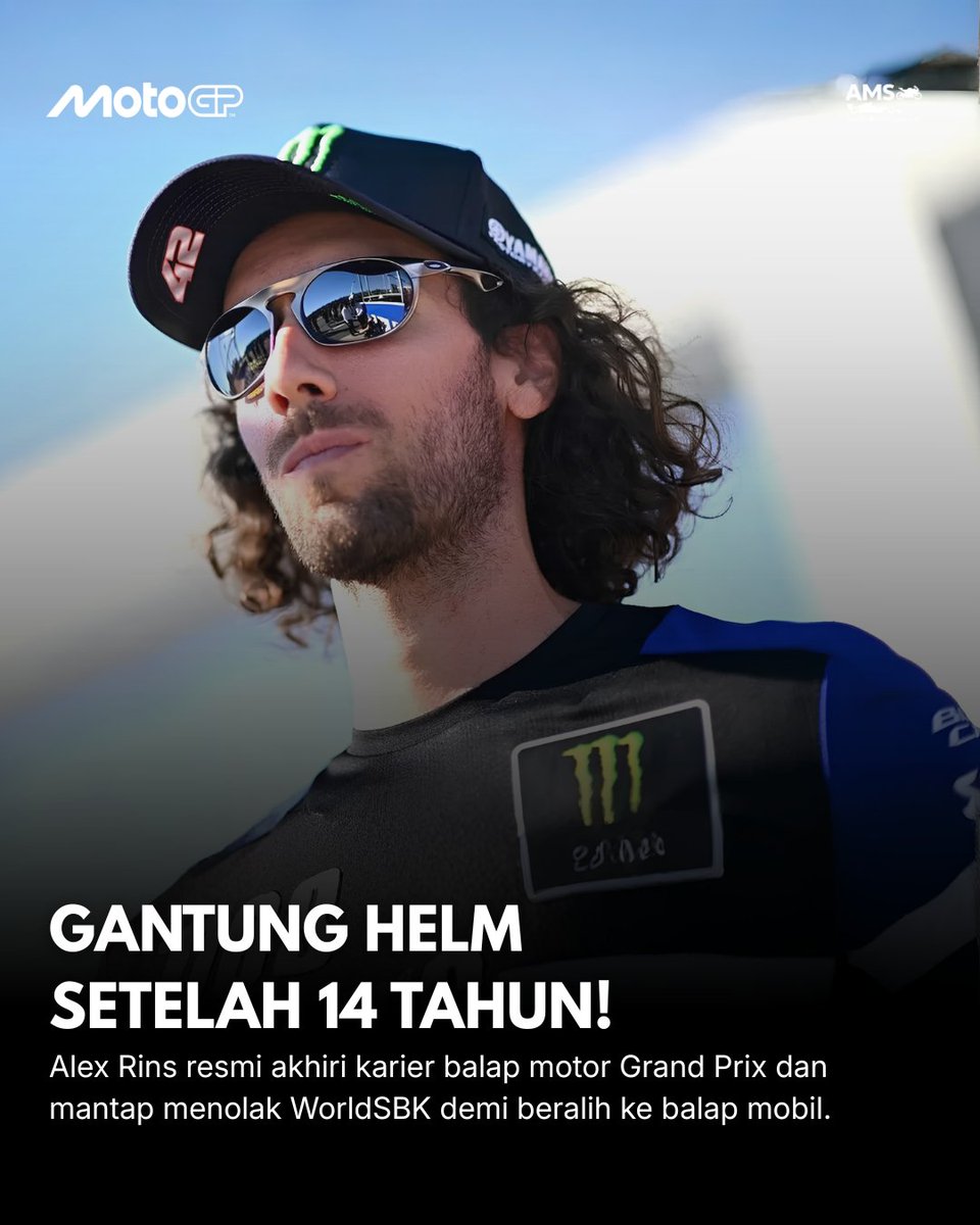 AndikaMS_id's tweet photo. AKHIR ERA 2 RODA!

Alex Rins resmi pensiun dari balap motor! Setelah 14 tahun berkarier di Grand Prix, rider Spanyol ini menolak dua opsi ke WorldSBK demi mengejar tantangan baru di balap mobil pada 2027.

#MotoGP #AlexRins #YamahaMotoGP #Motorsports #AMS https://t.co/6TESgOW6VR