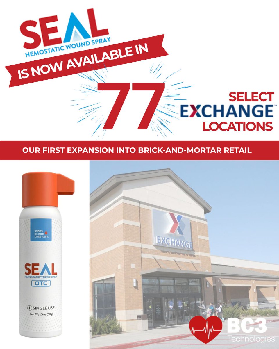 BC3Technologies's tweet photo. A major milestone for BC3! 🇺🇸
SEAL is now available at 77 select Army &amp; Air Force Exchange Service locations across the U.S. and overseas, marking BC3’s first expansion into brick-and-mortar retail.
Expanding access when and where it’s needed.
https://t.co/nPPQtF7CQc https://t.co/AZEJxo5vwx