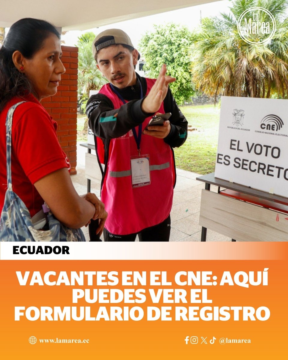 LaMareaec's tweet photo. #Ecuador | Vacantes en el CNE Ecuador: formulario para registrarse está disponible en la plataforma oficial en este horario y así se llena ► https://t.co/VBSFF1B8sV https://t.co/fjwgmL8hju