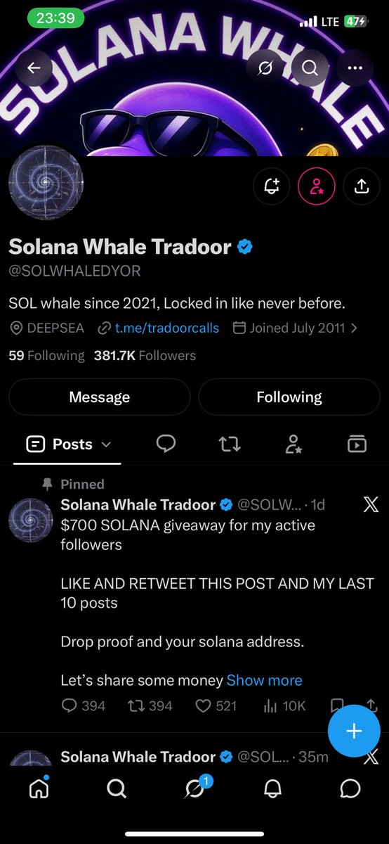 Mikeymike405's tweet photo. @Farmercist @SOLWHALEDYOR ACTIVE!!!

3hTnjpG7uPdXurrq32gPbnUEZaESfpaZQKthu3jD7bk7

In addy!!! https://t.co/hevp3BTPJ8
